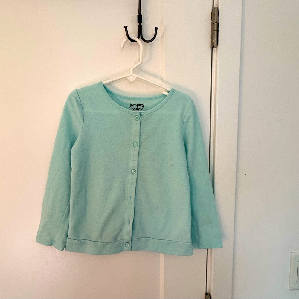 Jumping Beans 5T girls button down jacket cardigan teal mint long sleeve